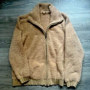 Soft Surrounding Tan Teddy Long Sleeve Fall Bomber Jacket Size 1X Fuzzy Soft
